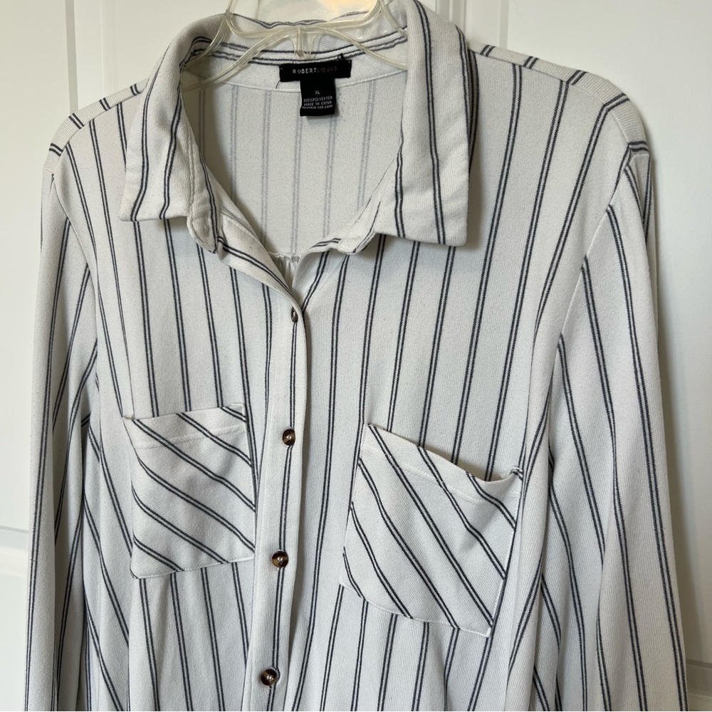 Black & White Striped Soft, ComfyStretchy Button Down Shirt, Robert Louis Preppy